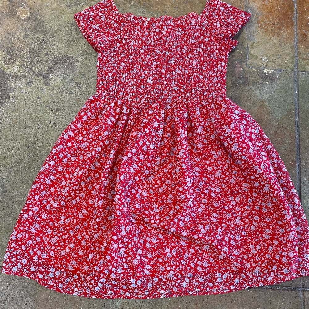 Tobi Red Ditzy Floral Off Shoulder Smocked Dress Size M